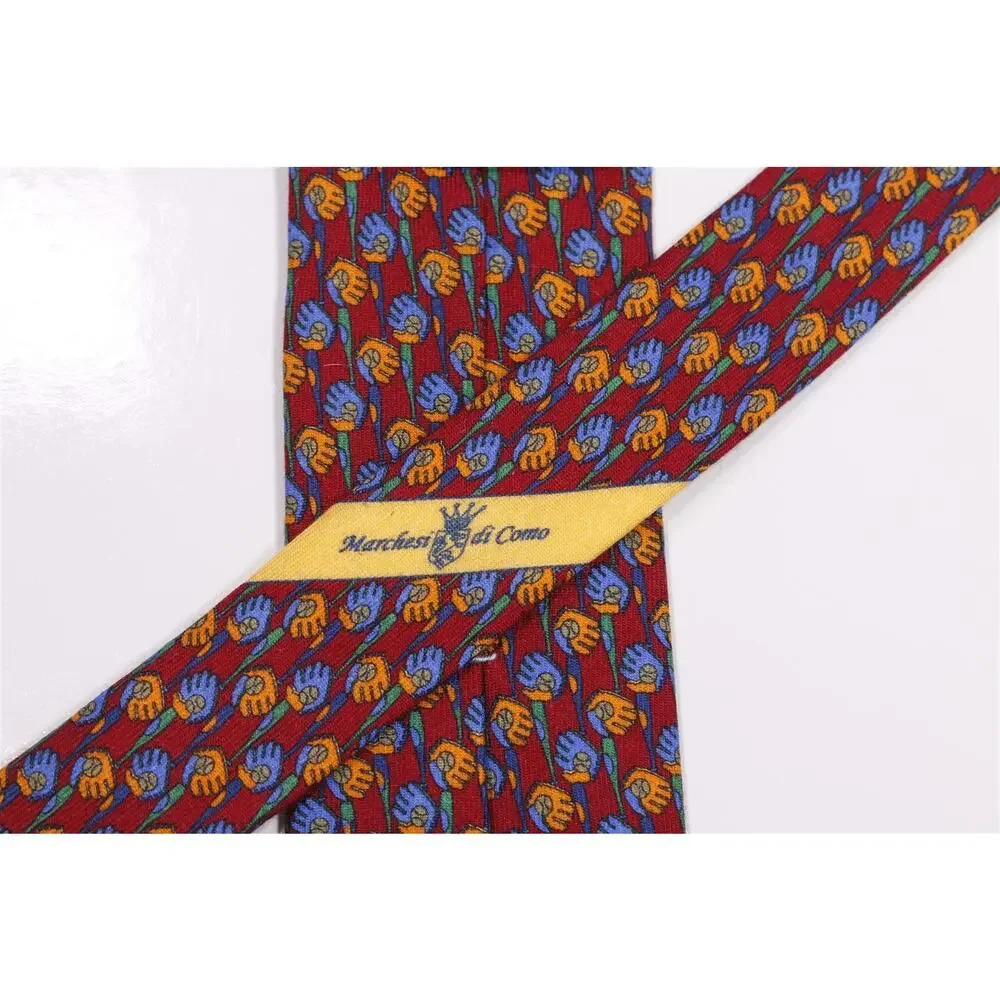 Marchesi di Como Red Blue Baseball Gloves Bats Wool Silk Necktie Tie